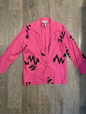 Vintage Single-Button Blazer with Black Abstract Print
